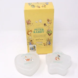 Peter Rabbit Beatrix Potter Frosted Glass Trinket Box Set Rare Japan Azuma Lid - Picture 1 of 13