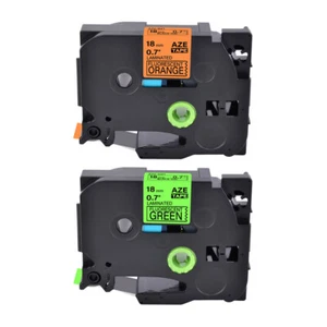 2x Etiquette 18mm Compatible Brother TZ-B41 D41 Noir sur Orange Fluo/Vert Rubans - Photo 1/4