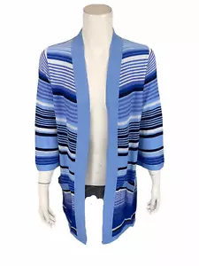 Isaac Mizrahi Women's Marled Stripe Open Front Cardigan Top Blue Medium Size  - Picture 1 of 2
