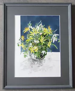 Glorious Still Life of Spring Flowers Janet Swiss Lge Watercolour 1992 - Picture 1 of 6