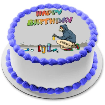 Graffiti Sprayer Geburtstag Tortenaufleger essbar Muffin Party Deko Geschenk neu - Bild 1 von 4