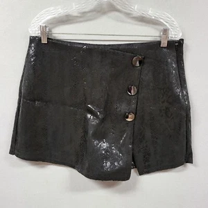 Haute Monde Skort Damen XL schwarz Schlangenleder Print strukturiert Faux Wickel Knopf - Bild 1 von 11