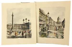 Lot/2 Vintage G Lelong Hand Colored Lithograph Prints Le Pantheon & La Vendome - Picture 1 of 7