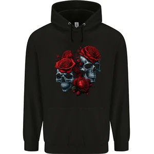 Two Skulls With Roses Gothic Goth Childrens Kids Hoodie - Picture 1 of 3