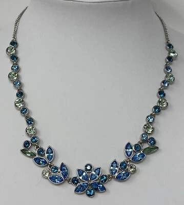 Stunning Sparkly Signed Givenchy Blue Green Crystal Rhinestone Necklace - Image 1 of 4
