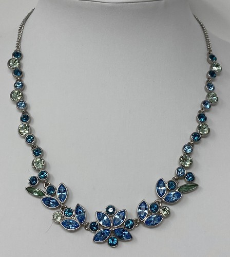 Stunning Sparkly Signed Givenchy Blue Green Crystal Rhinestone Necklace