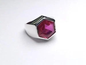 Hexagon Lab Created Ruby 925 Sterling Silver Handmade Signet Ring - Picture 1 of 6
