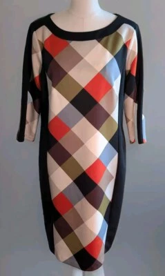 Nine West 12 Vintage Scuba Style Shift Dress 3/4 Sleeves  Groovy 70s Vibe NWOT - image 1 of 4
