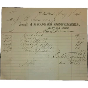 1866 Brooks Brothers NY Billhead dettagliato a Joseph B. Lawrence, mercante - Foto 1 di 2