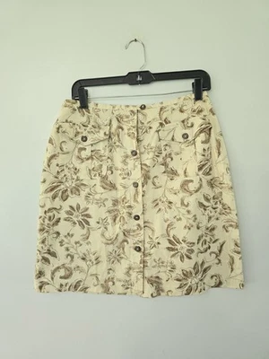 White Stag Button Down Skirt Womens 12 Tan Pencil Cotton Floral Cottagecore Y2K - Image 1 of 4