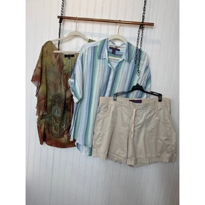 Gloria Vanderbuild Striped Shirt & Chino Shorts - BLEU Blouse Bundle Size XL - Picture 1 of 15