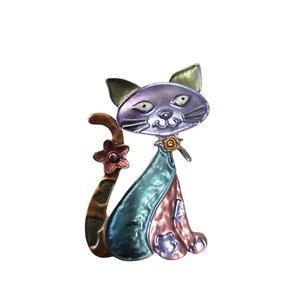 Coronet Cat Magnetic Brooch Purple Teal NWT Boutique Jewelry Gift - Picture 1 of 1