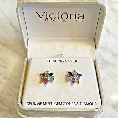 NOVO - BRINCOS VICTORIA TOWNSEND .925 DIAMANTE E PEDRAS SEMIPRECIOSAS - Imagem 1 de 4