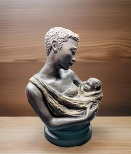 Vintage Austin Sculpture African Mother And Swaddled Baby Alice Ecila Ceramic - Picture 1 of 13