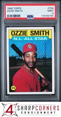 1986 TOPPS #704 OZZIE SMITH CARDINALS HOF PSA 9 - Image 1 of 2