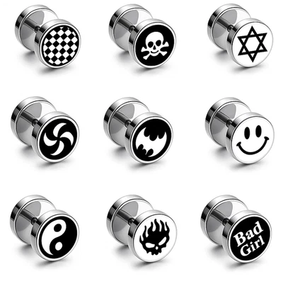 Fake Plug Ohrringe Edelstahl – 9 Designs zur Auswahl | Smiley, Totenkopf, Ying Y - Bild 1 von 4