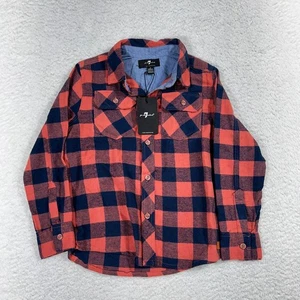 7 for All Mankind Girls Small Long Sleeve Red Plaid shirt NWT Double Pocket - Picture 1 of 6