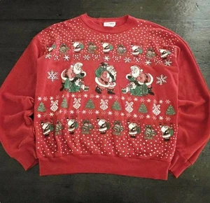Vintage Nussknacker Weihnachtsmann Sweatshirt Damen Größe M rot 90er Weihnachten - Bild 1 von 3