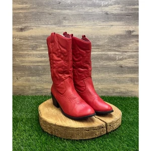 Charles Albert Women - Size 8 - Red Faux Leather Cowboy Boots  - Picture 1 of 9