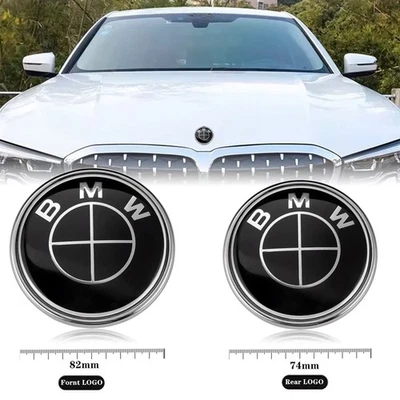 2PCS Front Hood & Rear Trunk For B-MW Full Black Badge 51148132375  (82mm+74mm) - Image 1 of 4