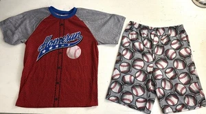 Faded Glory Boys Size XL 14/16 Shorts Tee Shirt BASEBALL 2pc PAJAMAS Set PJS - Picture 1 of 4