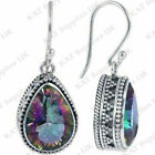 Womens Hook Earrings Topaz Rainbow Oval 925 Sterling Silver Plated Drop Dangle