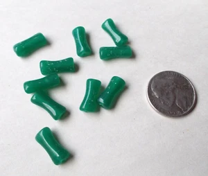8oz. Glass Beads - Jade Green color- bamboo shape - 14mm long - Picture 1 of 2