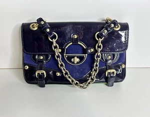Vintage Versace Shoulder Bag Clutch Chain Suede Leather Blue - Picture 1 of 13