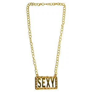 SEXY Anhänger Halskette 66 cm Metall Goldfarben Punk Gothic Karneval Schlager - Bild 1 von 2