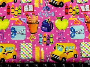 Tina Scrap 9"x21" Custom Crayon Bus Pink Children Teacher School Fabric Cotton - Picture 1 of 1