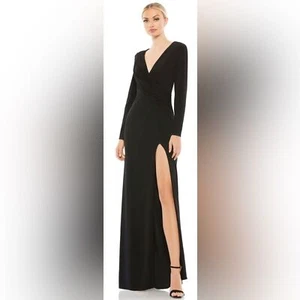 Neu mit Etikett Ieena for Mac Duggal Jersey Langarm asymmetrisch gerafftes Kleid in Schwarz - Bild 1 von 7