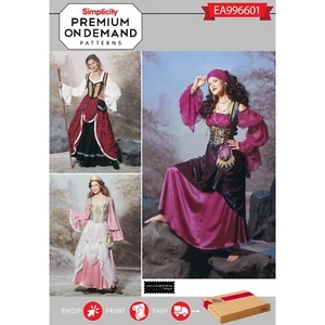 Simplicity 9966 Gypsy Corset Dress Renaissance Pirate Halloween Costume Sz 6~20 - Picture 1 of 10