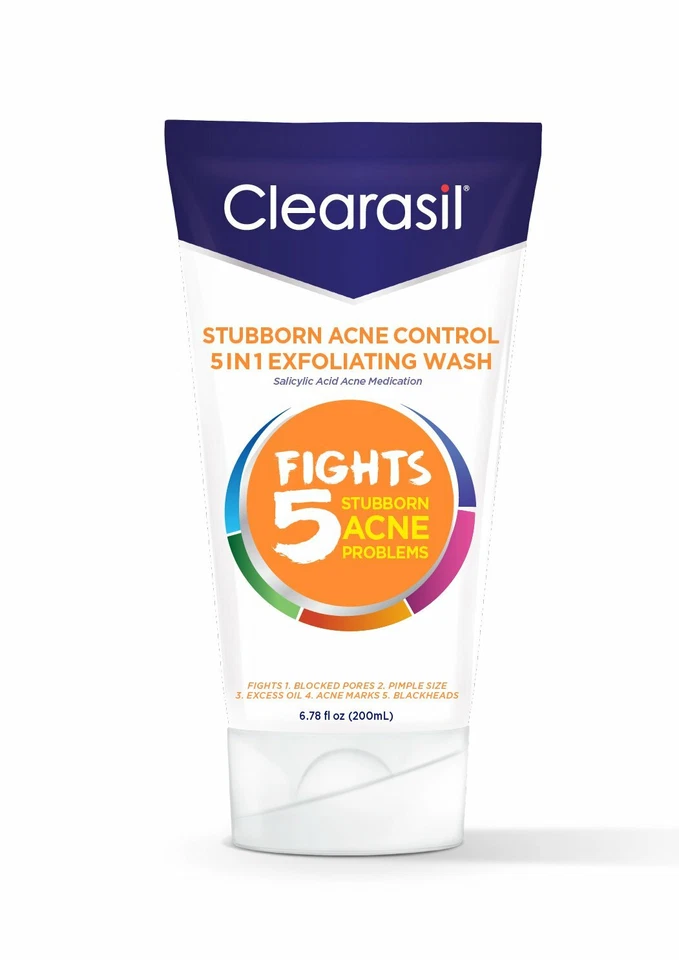 Clearasil 5 en 1 lavado facial exfoliante medicado control obstinado del acné 6,78 oz Foto 1 de 3