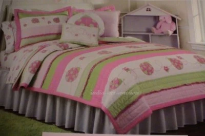 Juego de edredón doble Ladybug rosa verde expresión niños 100 % algodón con bordado nuevo  Foto 1 de 3