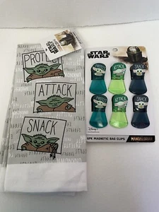 Disney Guerra de las Galaxias Mandalorian Baby Yoda paquete de 2 toallas de cocina y clips magnéticos para bolsas - Imagen 1 de 6