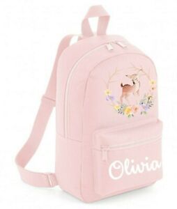 Personalised Backpack School bag,Girl Deer Wreath Fawn,Choice of Size+Colour,114