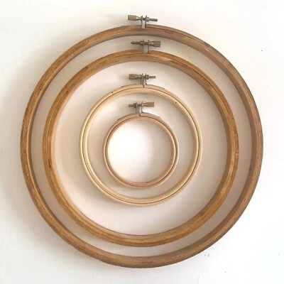 Lot Of 4 Vintage Wood Round Embroidery Hoops 3" 5" 8" & 10" Made In Taiwan - Image 1 of 2
