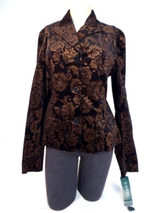 Lauren Ralph Lauren Black & Gold Filigree Velveteen Jacket Women's 10 NWT - Picture 1 of 4