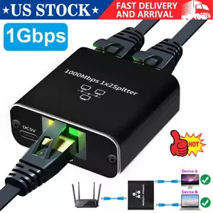 RJ45 Gigabit Ethernet Splitter 1000Mbps LAN Network Internet 1 to 2 Out Adapter - Picture 1 of 19