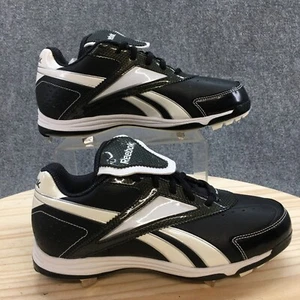 Reebok Shoes Womens 7 Baseball Cleats Black Faux Leather Lace Up Round Toe Low - Picture 1 of 17