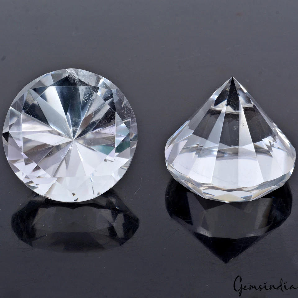 330 Ct Natural Crystal White Quartz 44mm Round Diamond Cut Loose Brazil Gemstone - Image 1 of 4