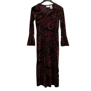 Vintage Kathie Lee Dress S Purple Paisley Velvet Maxi Bell Sleeve Whimsigoth Y2K - Picture 1 of 7