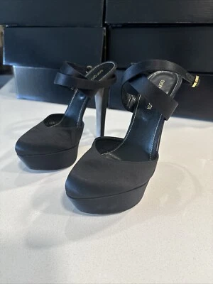 Zapatos de salón SERGIO ROSSI plataforma negro satinado Milady 105 mm zapatos al tobillo 36,5 Foto 1 de 4