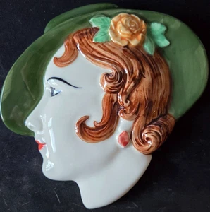 Wandrelief Moorkeramik Chelsea Werke Art Deco Thema Gesicht - Bild 1 von 2