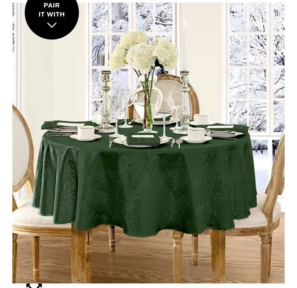 Elrene Barcelona Jacquard Damask Tablecloth, Hunter, 90 Round - Image 1 of 1