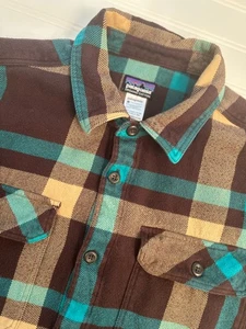 Camisa de franela Patagonia para hombre M algodón orgánico manga larga marrón verde RN# 51884 - Imagen 1 de 7