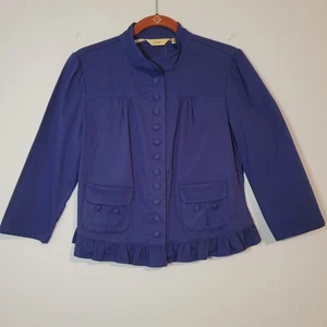Chaqueta Lema Francesa Volantes Botón a Presión Talla S Azul Femenino Retro Preppy, Nueva - Imagen 1 de 8