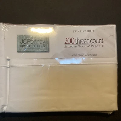 Vintage NOS JCPenney 200 Thread Count Smooth Touch Percale Twin Flat Sheet~white - Image 1 of 4