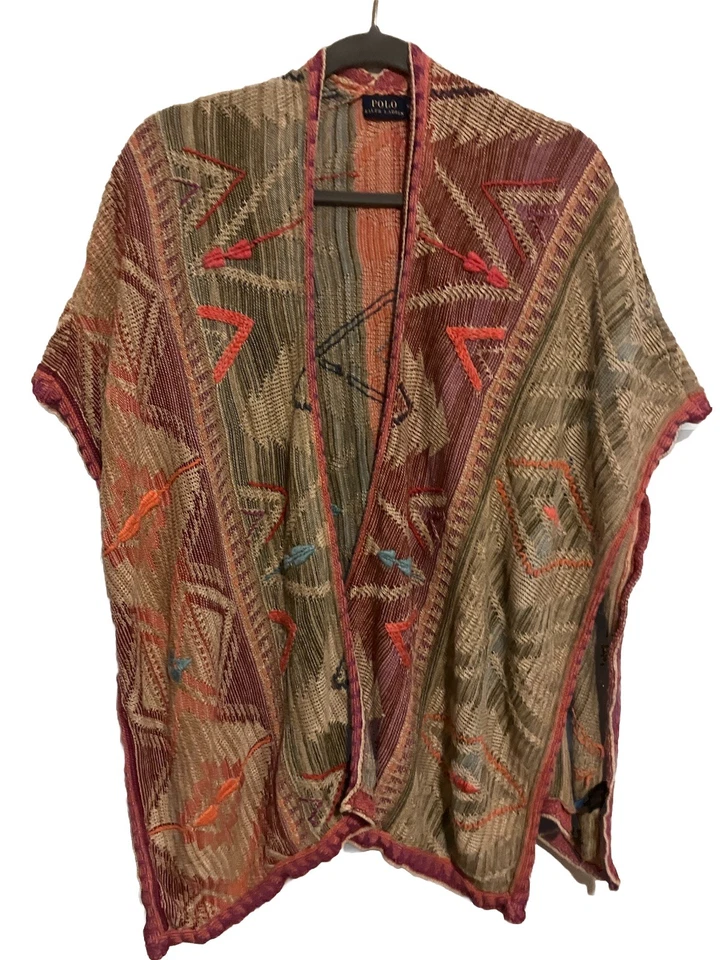 Polo Ralph Lauren Southwest Seda Lino Tejido Envolvente Poncho Envolvente Suéter Pequeño $598 Foto 1 de 4