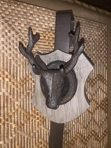 Rustic Door Wreath Hanger Moose Or Reindeer Head Iron Wood 16 Inches Long - Picture 1 of 19